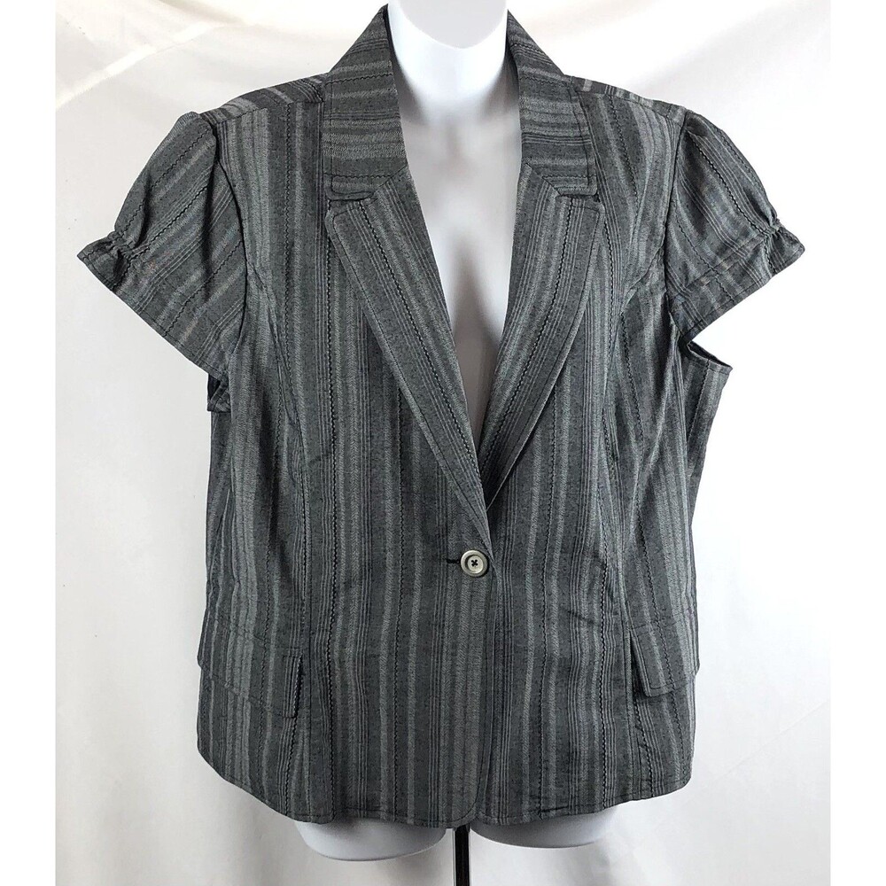 Motto Cropped Blazer jacket XL gray stripe Cap ShortSleeve Pocket Notch Collar